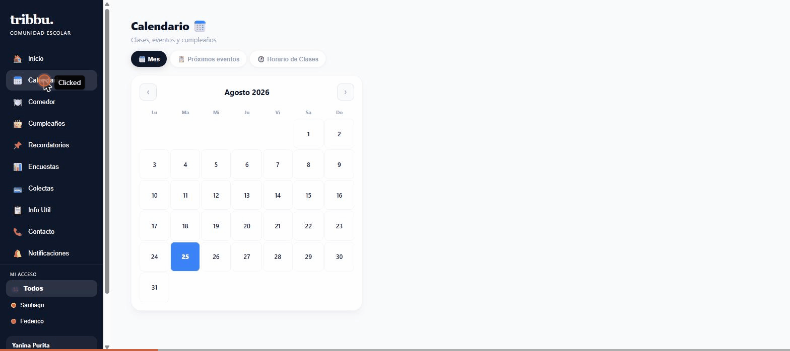Calendario en vista de mes y en vista de lista