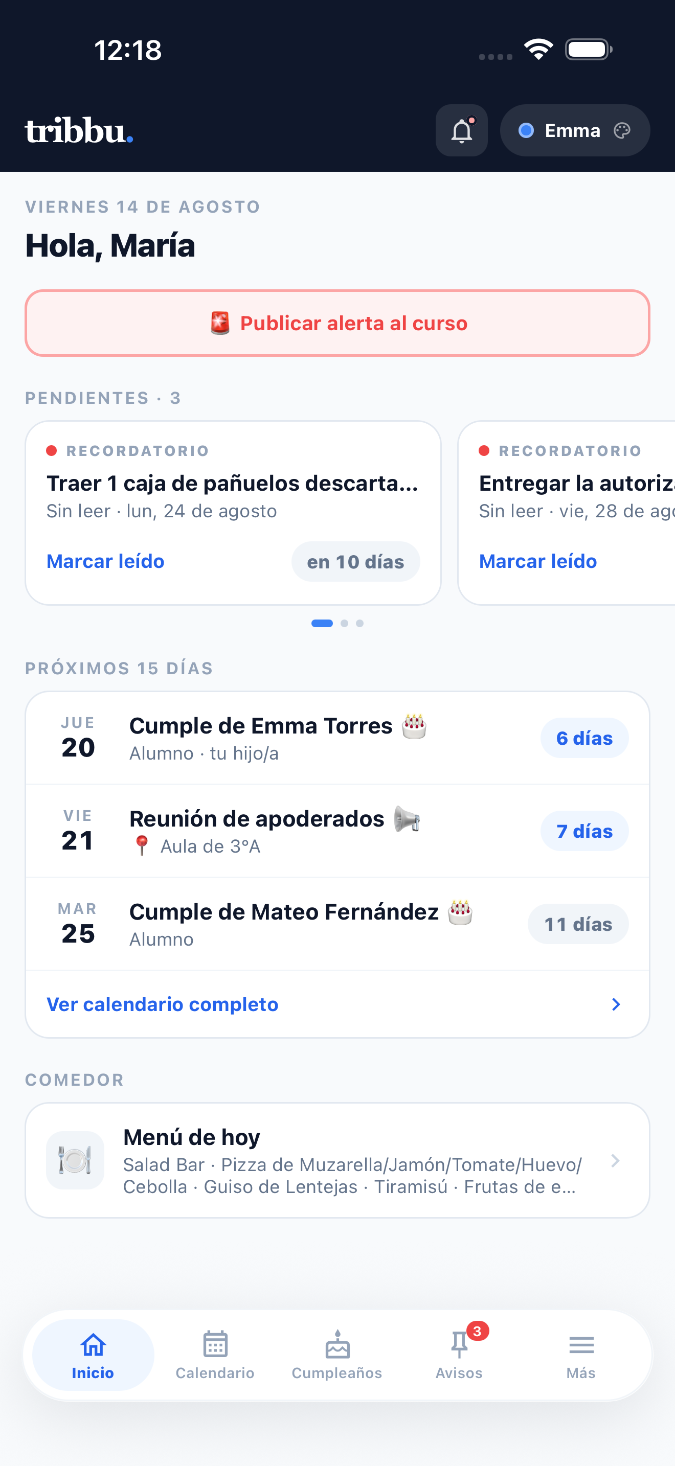 Pantalla de inicio de tribbu