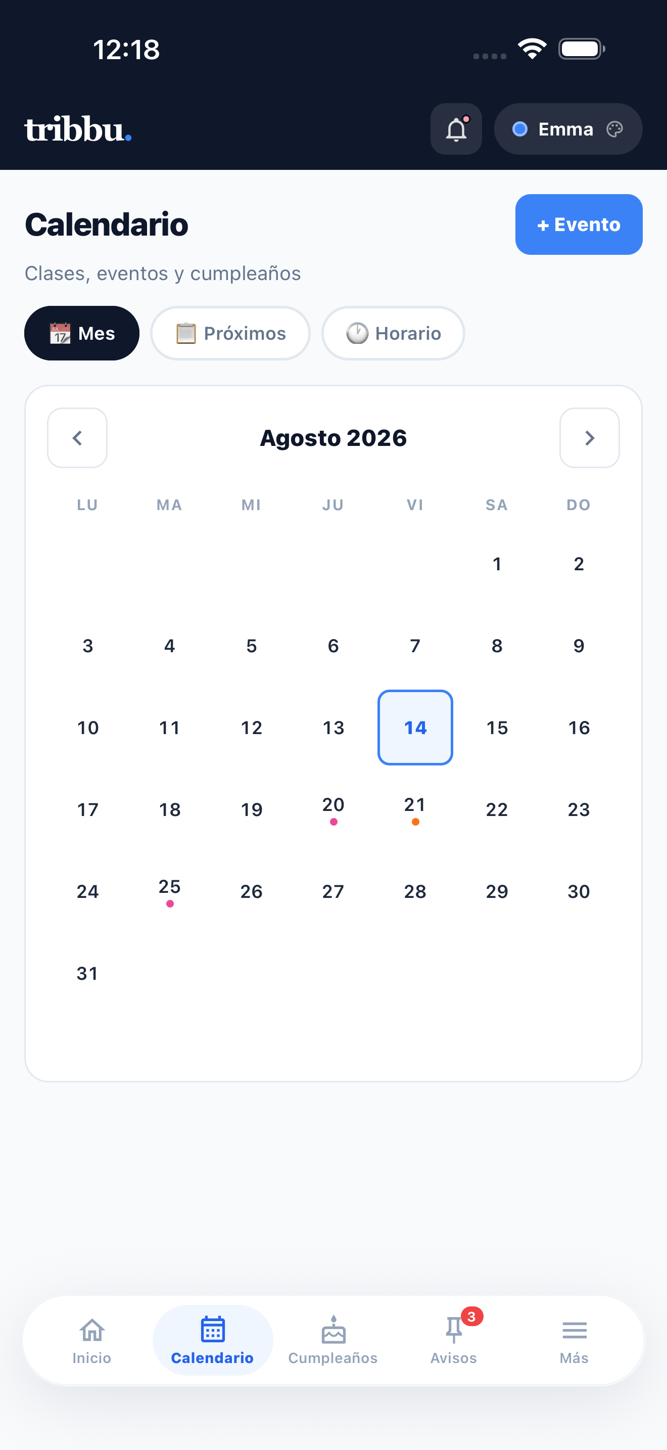 Calendario de tribbu